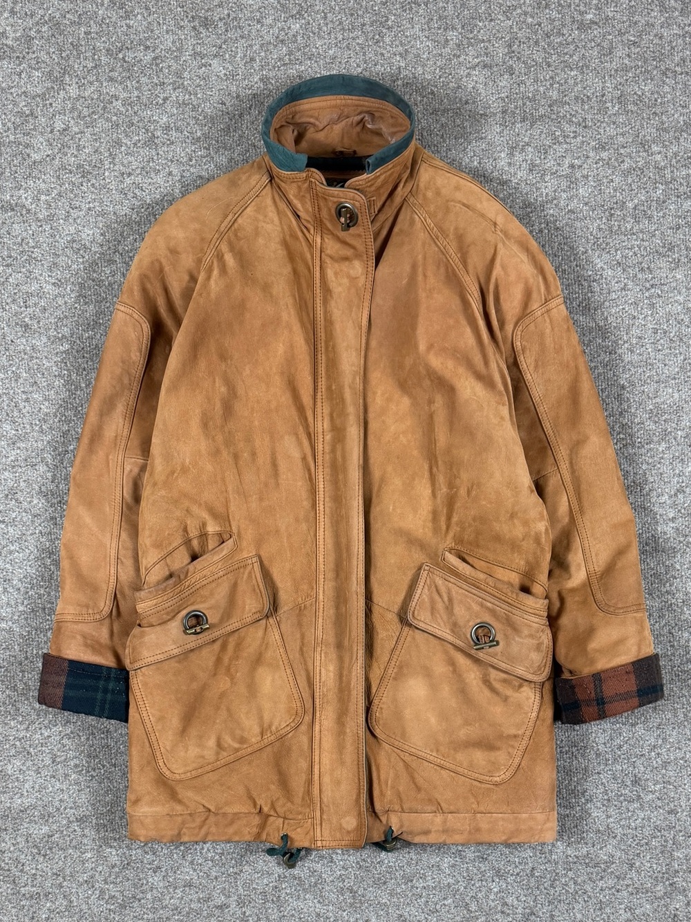 Vintage G-III Brown Leather Mid Length Parka Jacket Women’s Medium High Neck 90s